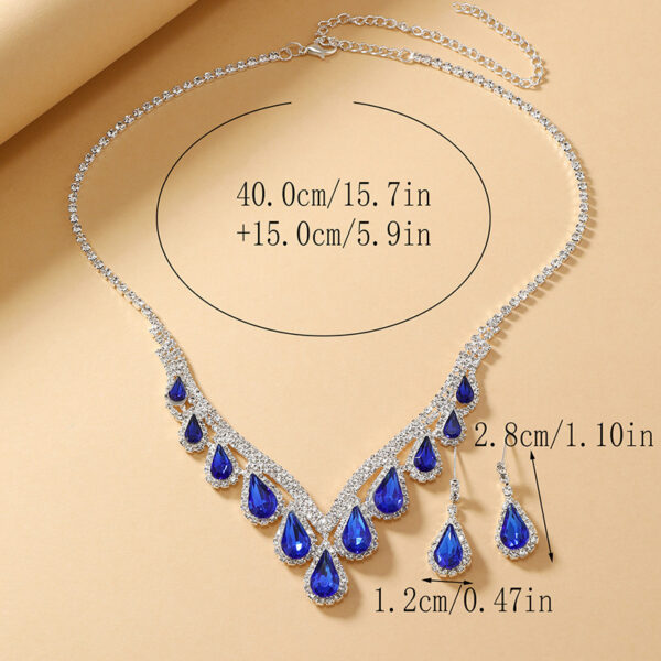 Sapphire Blue Crystal Clavicle Chain Two-piece Earrings Set - Image 4