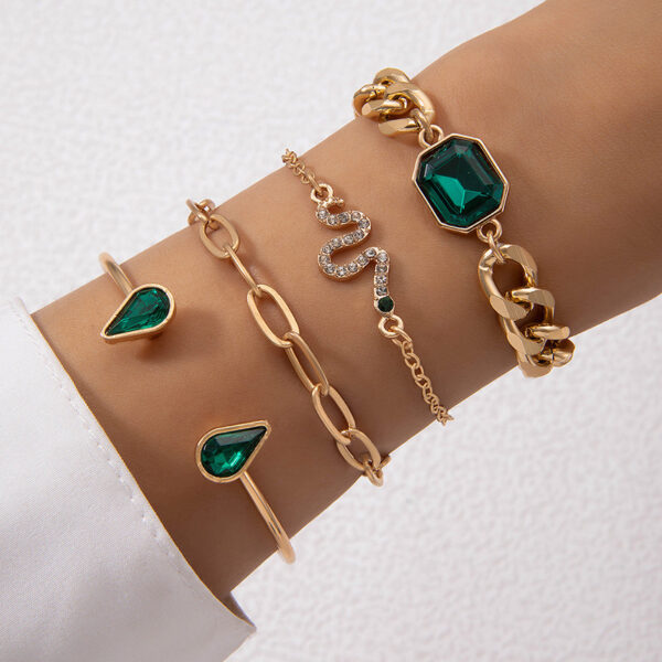 4pcs Bracelets Fashion Green Diamond Suit Multi-layer Bracelet - Image 6