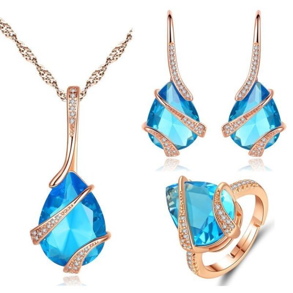 Three-piece Set Colored Gems Set Rings Necklace Earrings