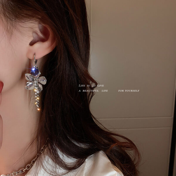 Diamond-studded Zircon Flower Tassel Earrings Metal Style - Image 2