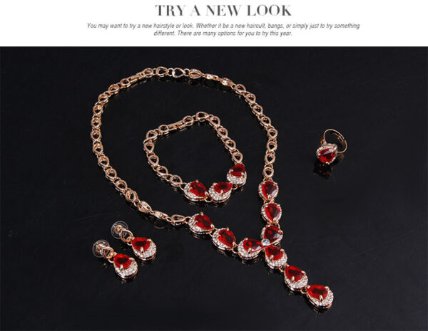 Charming Red Gemstone Jewelry Four-piece Set European And American Style - Image 4