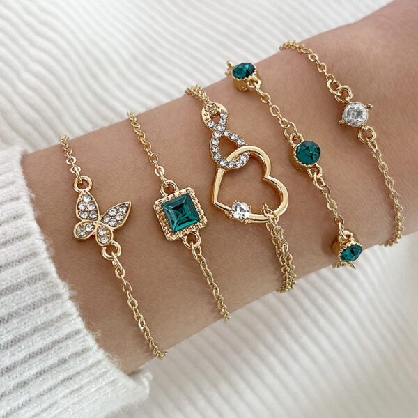 Bohemian 5pc Green Crystal Bracelets Jewelry Set For Women Heart Bracelet - Image 3