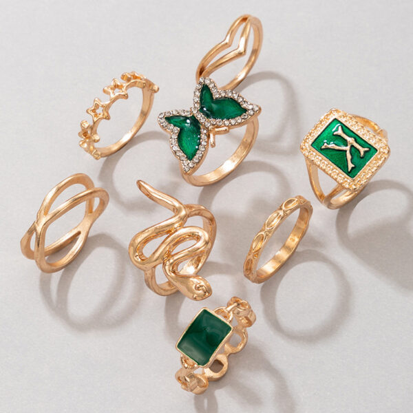 Ring Gold Green K Letter Snake Butterfly - Image 4