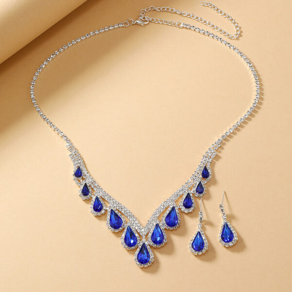Sapphire Blue Crystal Clavicle Chain Two-piece Earrings Set - Image 6