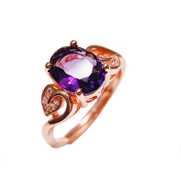 Quality Ear Hook Purple Gemstone Diamond Ring Rose Gold Collarbone Necklace Set - Image 3