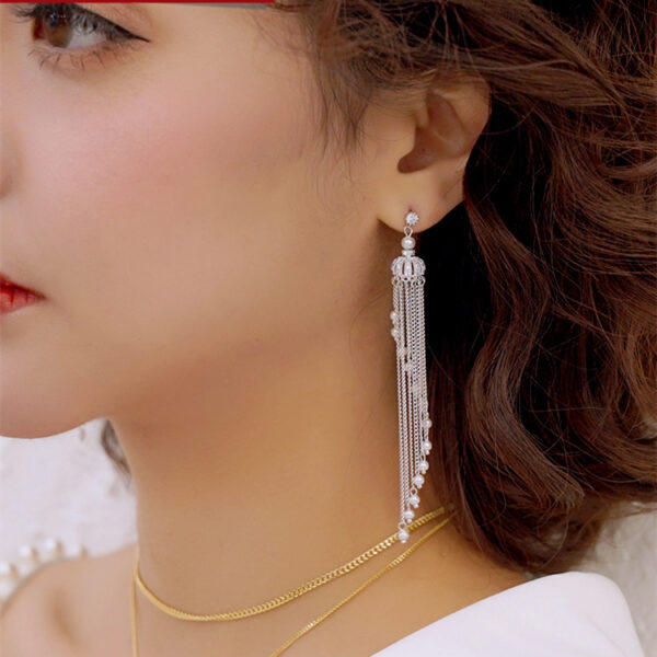 Long Tassel Crown Earrings Women's 925 Silver Needle - Image 5