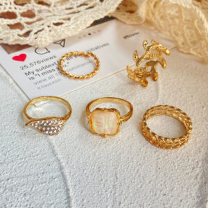 5-piece Of Joint Rings Geometric Gold-plated Joint Ring Set