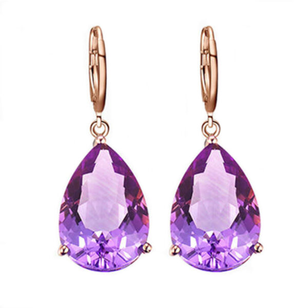 Quality Ear Hook Purple Gemstone Diamond Ring Rose Gold Collarbone Necklace Set - Image 7