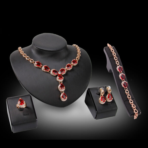 Charming Red Gemstone Jewelry Four-piece Set European And American Style - Image 3