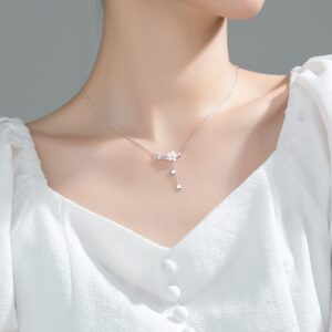 S925 Silver Korean Luxury Temperament Shell Flower Necklace Female Love Flower Tassel Diamond Clavicle Chain