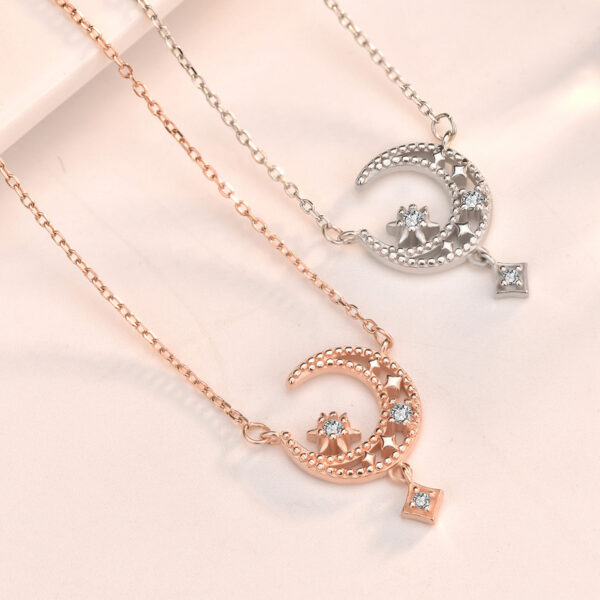 S925 Sterling Silver Fantasy Star And Moon Necklace