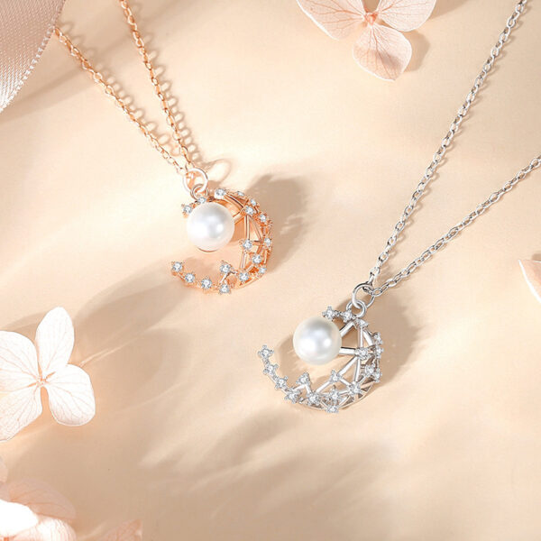 925 Sterling Silver Korean Style Starry Sky Moon Necklace Elegant Ins Style - Image 5